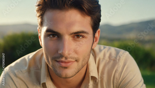 Young Dashing Man with Warm Smile and Amber Eyes - Headshot Portrait