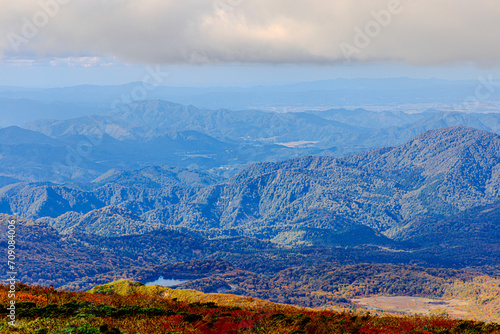 landscape of the green mountains and cloudy sky 