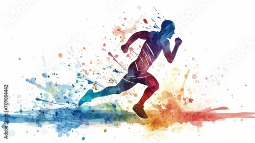 Running athlete watercolor hand paint vector ilustration 