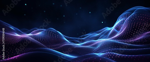 Point wave in the future. Background with an abstract wave.Background information. Wave abstraction. AI stands for artificial intelligence. 3D rendering using big data technology © Muhammad