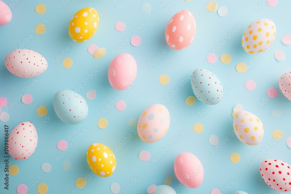 Photo of pastel color flying Easter eggs pattern Photo of pastel color flying Easter eggs pattern