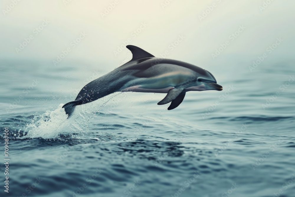 Fototapeta premium a dolphin leap from water sea surface to breath by air or