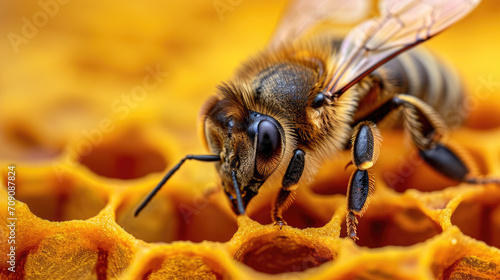 Close-up of a bee on honey