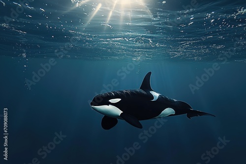 a orca fish or killer whale swimming on under water of sea photo