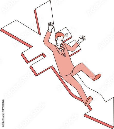 日本円の価値が下がり焦る男性