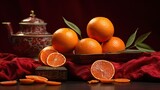 Concept image of the lunar new year. mandarin orange, jam and red packet. generative AI