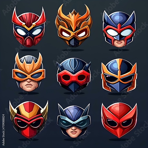 set of superheroes masks illustration