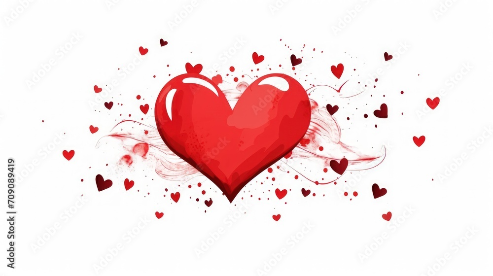 Red love brush for Happy Valentines on white background. Copy space. Generative AI Red love brush for Happy Valentines on white background. Copy space. Generative AI