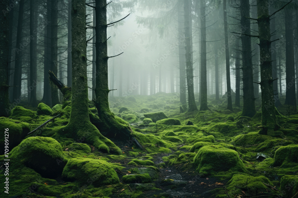 Scenery background fog environment nature green woods landscape forest beautiful trees