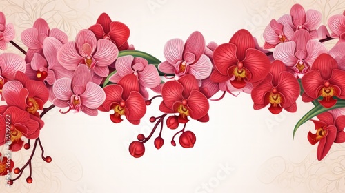 Orchid flower New Year Greeting on white background