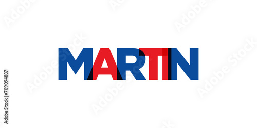 Martin in the Slovakia emblem. The design features a geometric style, vector illustration with bold typography in a modern font. The graphic slogan lettering.