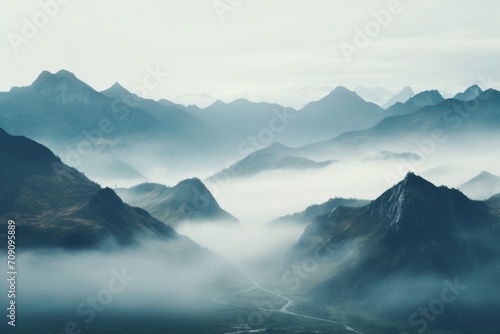 Mountain landscape with fog and clouds