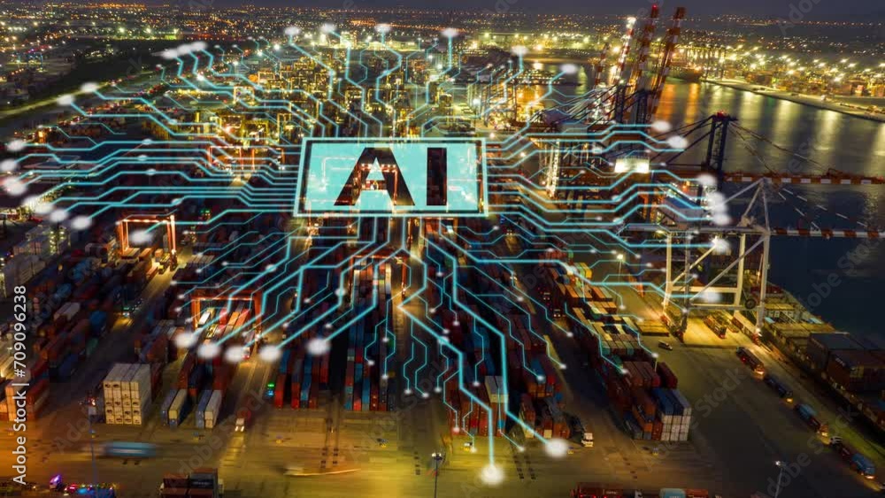 AI Brain Technology cargo Container Shipyard. AI Cargo Sea Port. Global ...