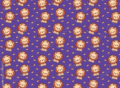 Cute lion illustration pattern, vector, for fabrics, children's background