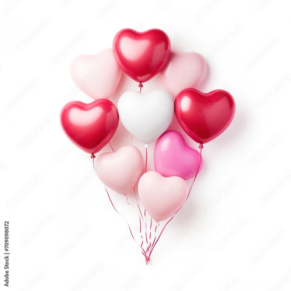 Heart shaped colourful balloons on white background. Valentine's day-wedding. advertisement, copy text space. birthday party invite invitation