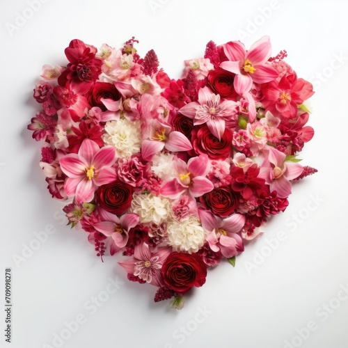 Heart symbol made of flowers blossom on white background. Valentine's day-wedding. advertisement, copy text space. birthday, card. © CassiOpeiaZz