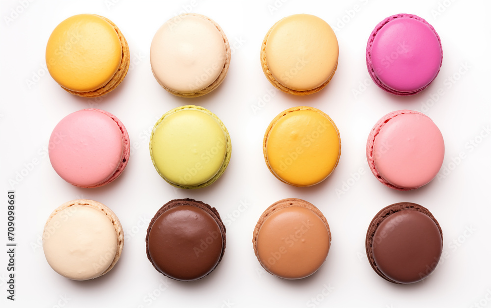 Macarons sweet cookies Isolated on White background Generated AI Macarons sweet cookies Isolated on White background Generated AI