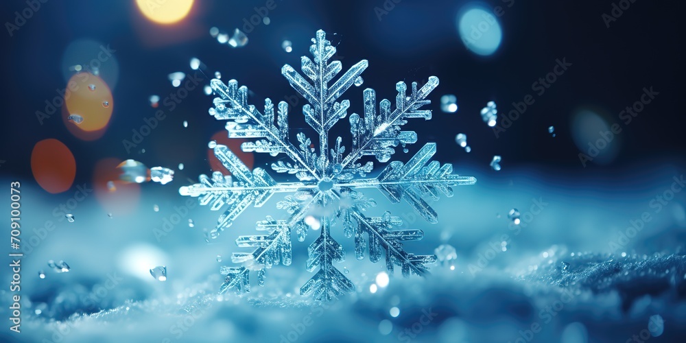 Blue snowflakes on bokeh background. generative AI Blue snowflakes on bokeh background. generative AI