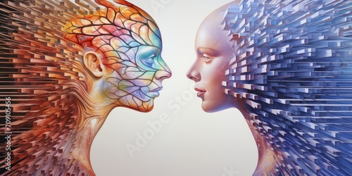Man and woman, face to face, embody interconnectedness of human life. photo