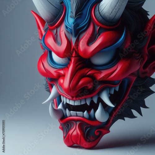 japanese mythology oni devil samurai mask photo