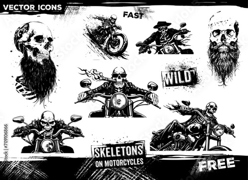 Skeleton skull rider, motorcycles, fast and wild, vector art, illustrations and graphics.