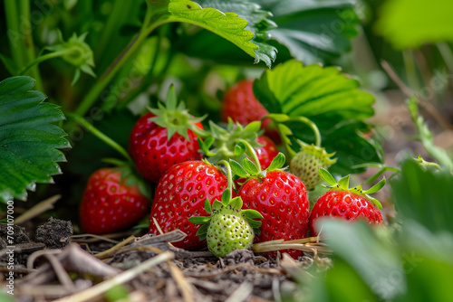 handful of sweet strawberries  with a few still on the vine