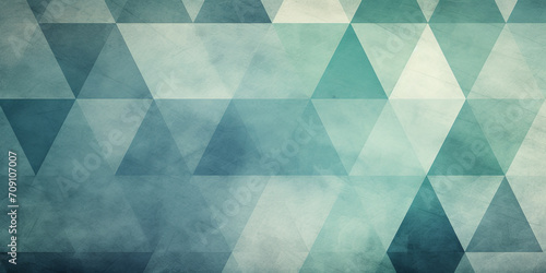 Blue and green abstract background features a soft texture and geometric triangles.