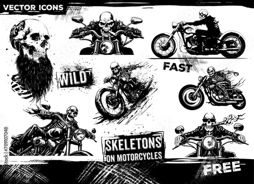 Skeleton skull rider, motorcycles, fast and wild, vector art, illustrations and graphics.