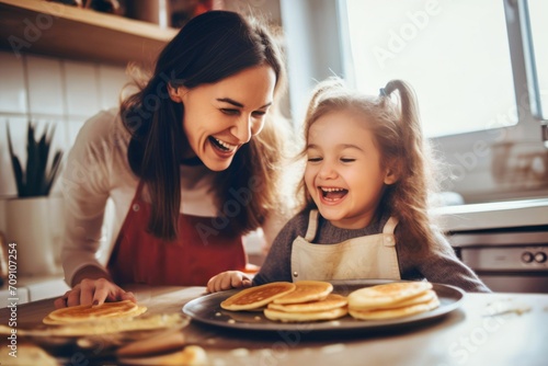 Maman qui fait des crêpes avec son enfant pour la chandeleur