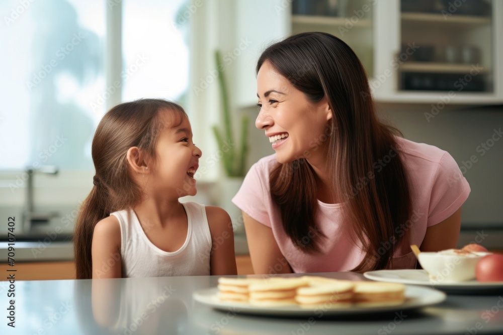 Maman qui fait des crêpes avec son enfant pour la chandeleur