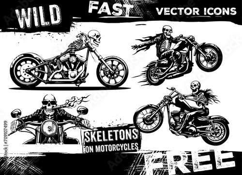 Skeleton skull rider, motorcycles, fast and wild, vector art, illustrations and graphics.