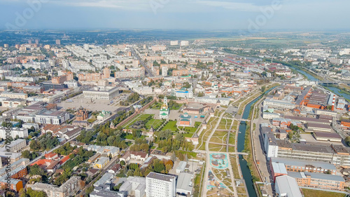 Tula, Russia. Tula Kremlin. Cathedral of the Assumption of the Blessed Virgin in the Tula Kremlin. General panorama of the city from the air, Aerial View