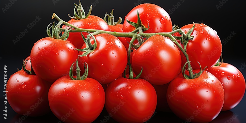 Fresh red tomatoes in the photo on a black background. generative AI