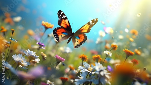 This high-definition 3D render brings to life a field of butterflies, their wings aflutter in the warm breeze. © Hameed