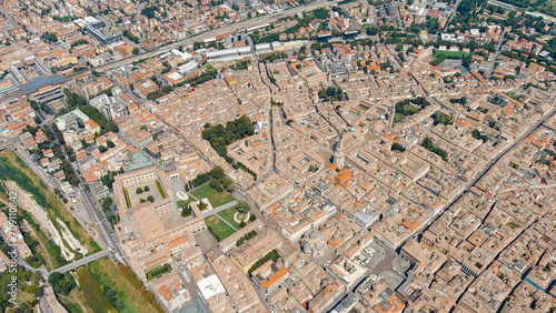 Parma, Italy. The historical center of Parma. Parma Cathedral. Panorama of the city from the air. Summer day, Aerial View