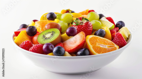 Colorful Fresh Fruit in Bowl on White Background