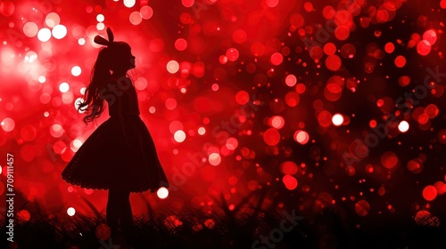 Silhouette of little girl with bokeh effect