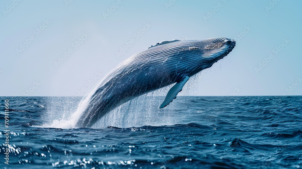 Fototapeta premium Whale jumping out of the ocean made with Ai generative technology