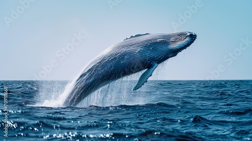 Whale jumping out of the ocean made with Ai generative technology