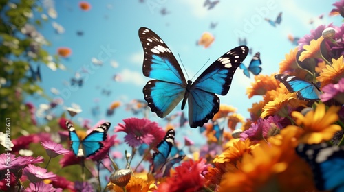 This high-definition 3D render brings to life a field of butterflies, their wings aflutter in the warm breeze © Hameed