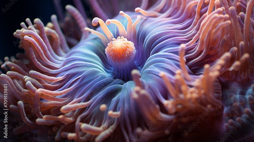 Anemone Close-Up Photograph a close-up of the host anemone, highlighting its texture, colors, and the intricate details of its tentacles Anemone Close-Up Photograph a close-up of the host anemone, highlighting its texture, colors, and the intricate details of its tentacles