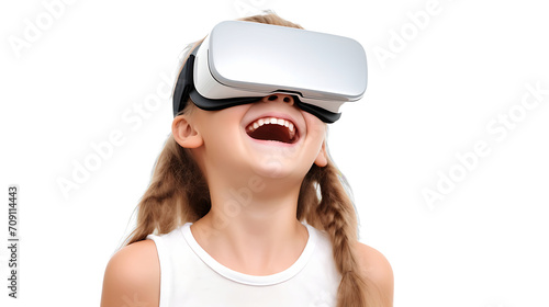 Kids having fun using VR glasses, virtual world for learning virtual world learning concepts.