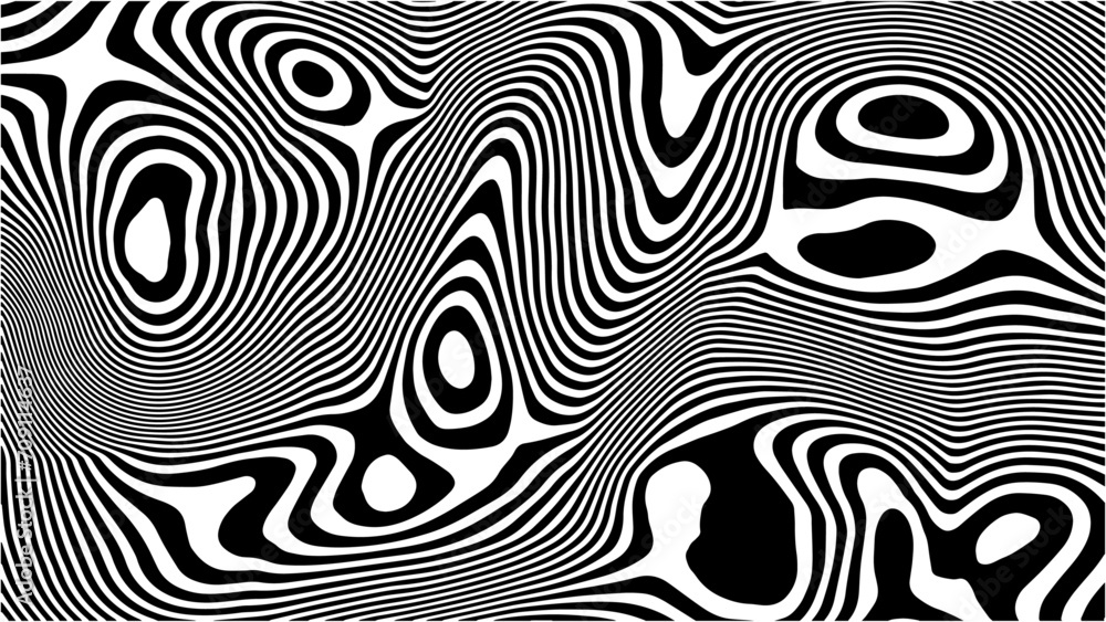 Fototapeta premium Abstract psychedelic line art pattern, modern wavy liquid lines for header 