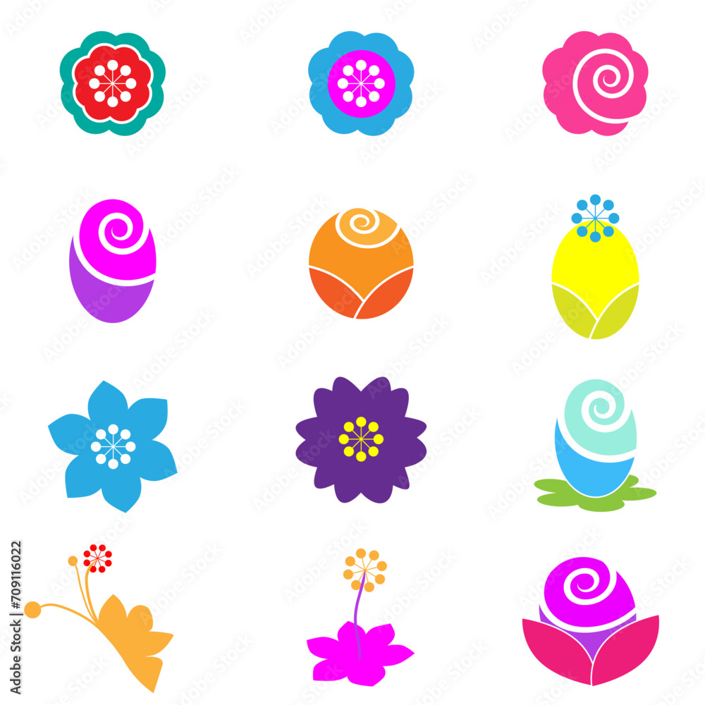 Set of various kind of flower icon