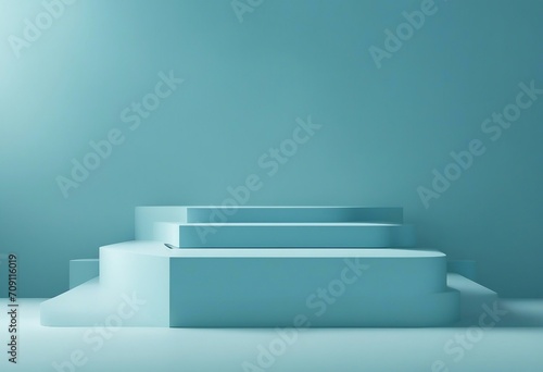 Beautiful minimalistic light blue background for product presentation with podiums on different tier