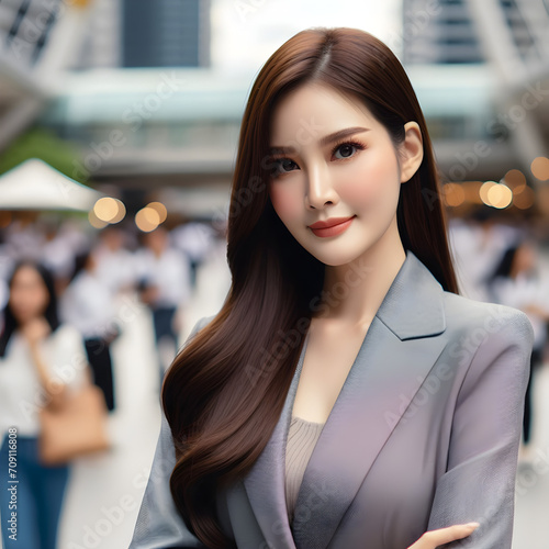 Business woman In the middle of the public