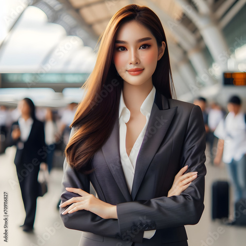 Business woman In the middle of the public