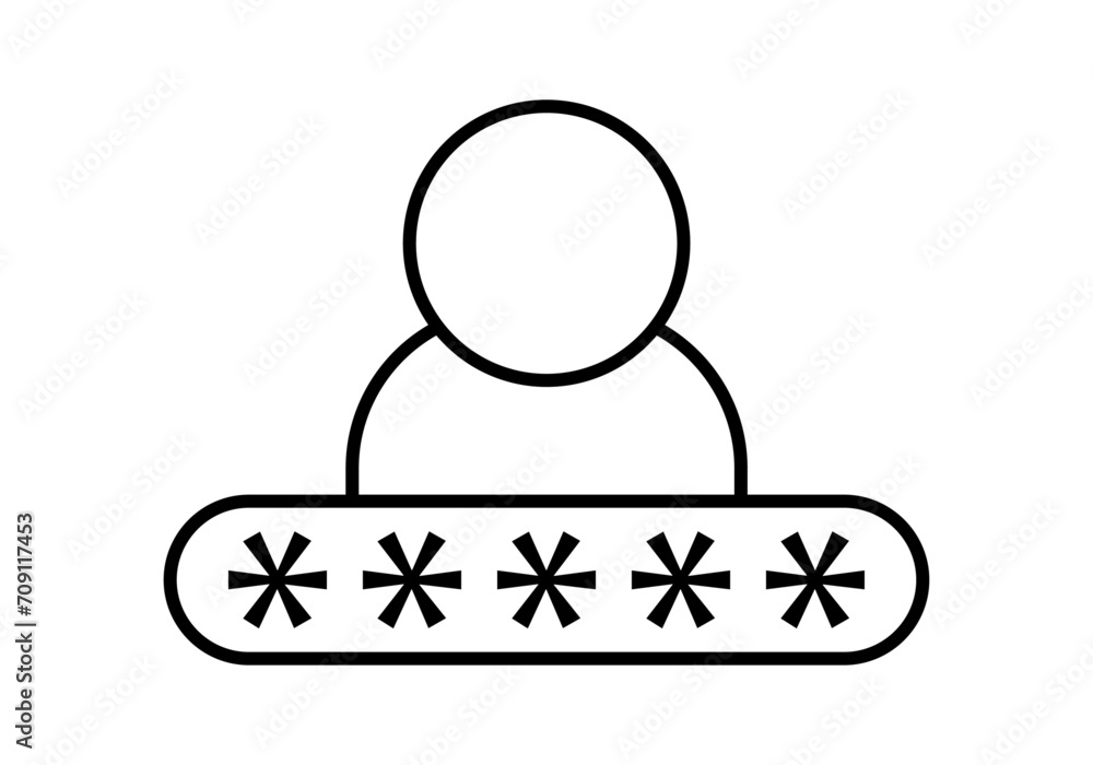 Icono negro de clave de usuario en fondo blanco. Icono negro de clave de usuario en fondo blanco.