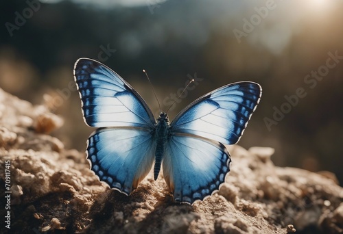 Very beautiful blue white butterfly with spread wings isolated on a transparent background