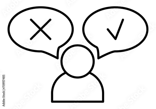 Icono negro de persona tomando una decisión positiva o negativa.